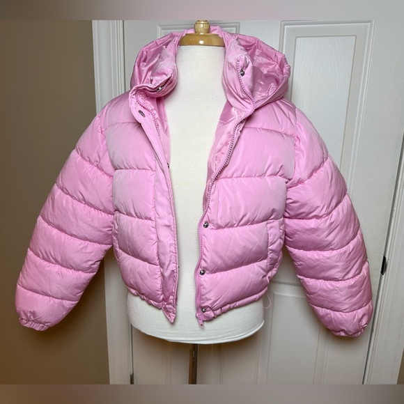 NWT Pink Puffer Cropped Jacket-Forever 21-Size Medium - Picture 1 of 11